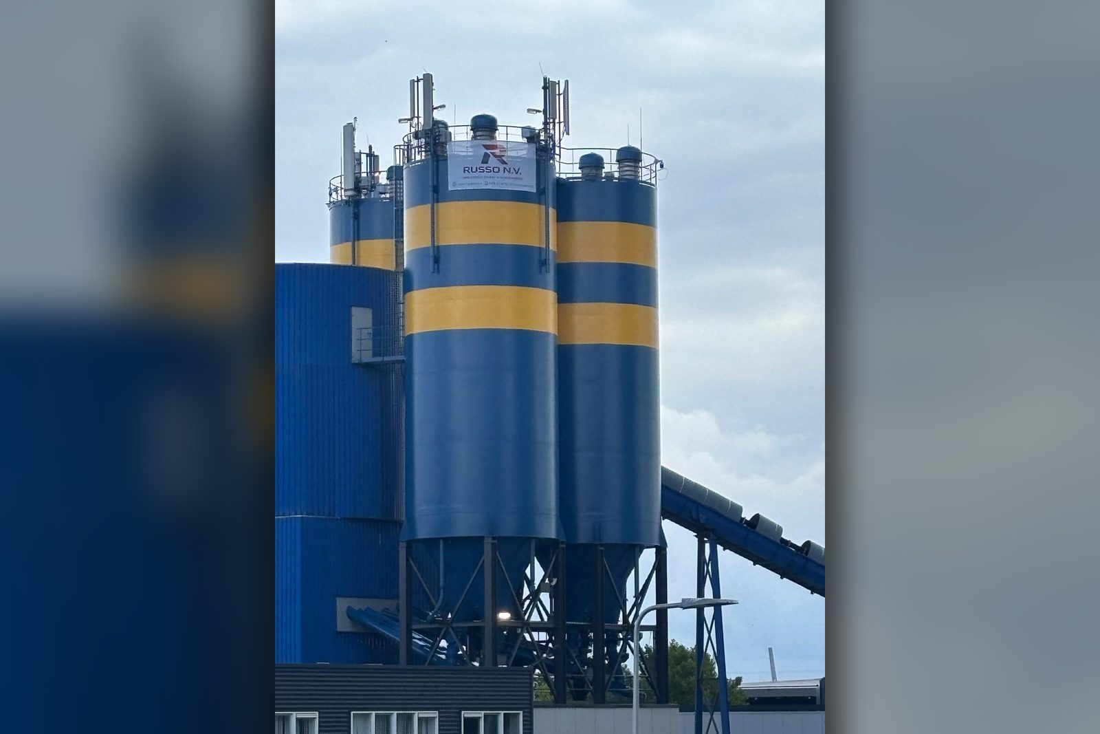 Renovated and repainted cement silos of Albeton in Diemen